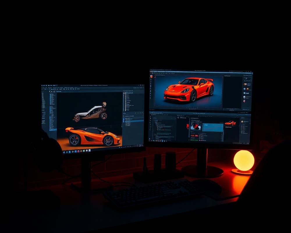 Mukil's 3D workspace at night